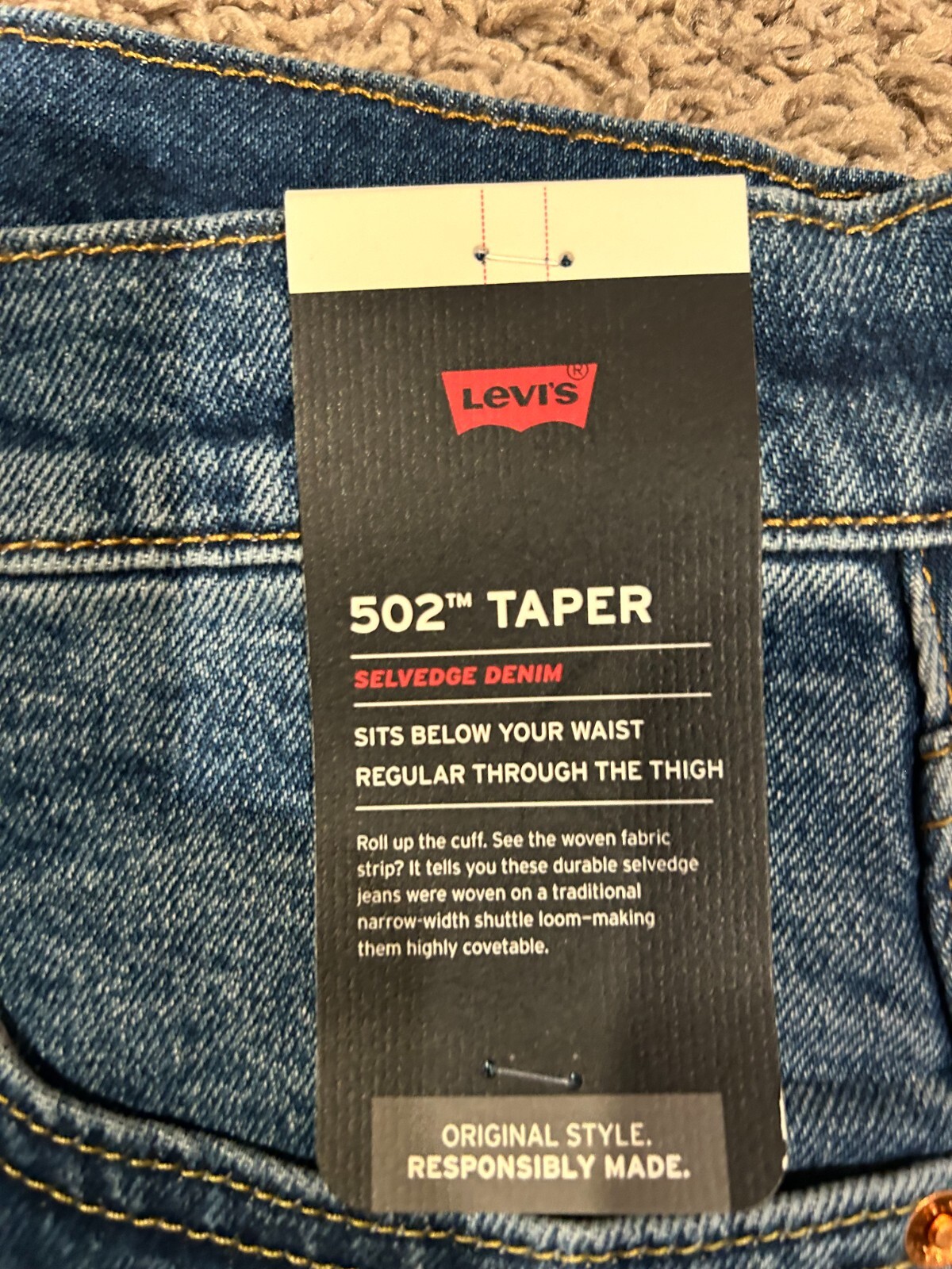 Levi’s Premium 502 Regular Taper Fit Selvedge Jeans WStretch Sizes RT$128 1295