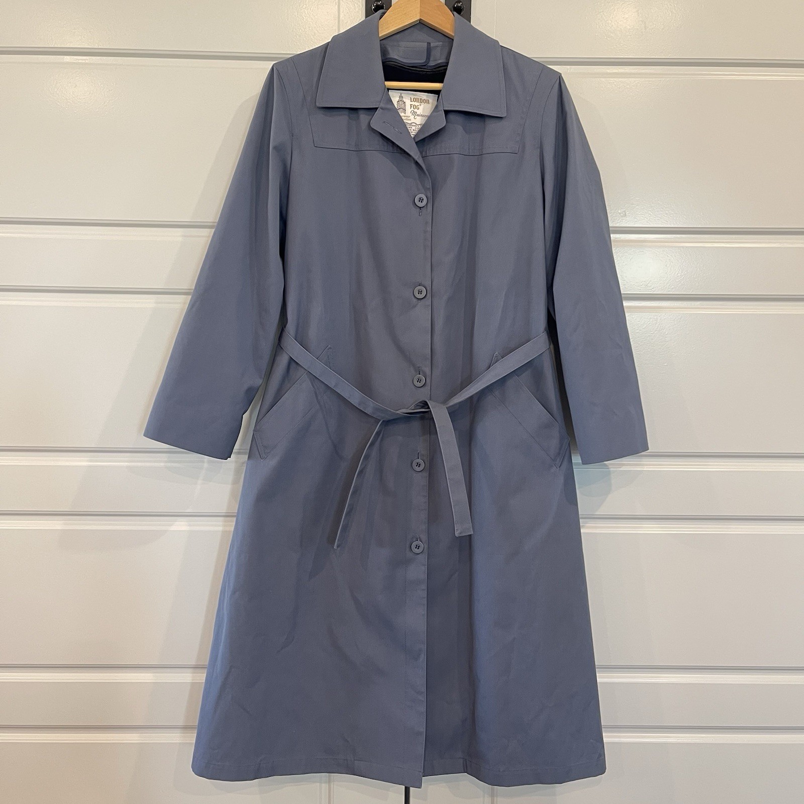 London Fog Maincoats Women’s Vintage Long Button-Up Trench Coat Blue Size 12P