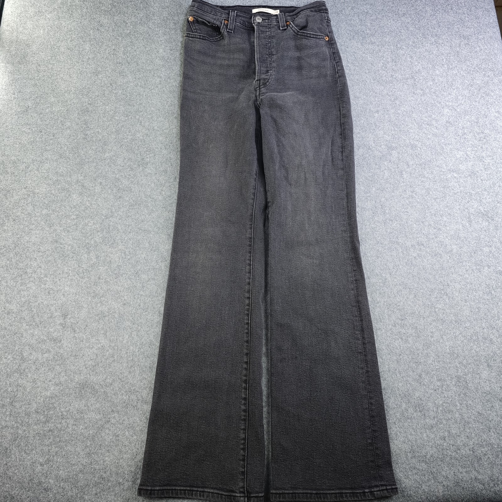 Levis Ribcage Boot Jeans Women’s 28 Black Wash High Rise Bootcut Button Fly