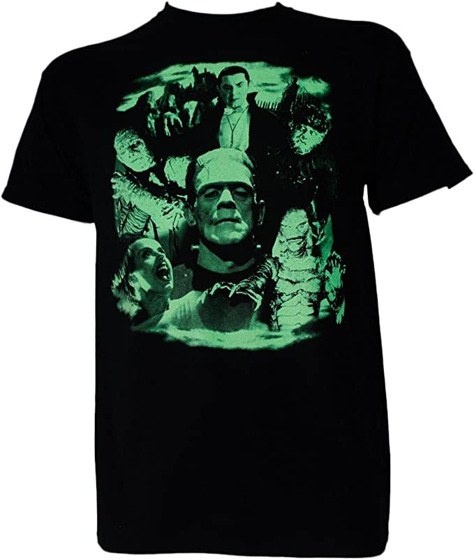 Universal Monsters Mens Dracula Frankenstein Bride Glow in the Dark T-Shirt