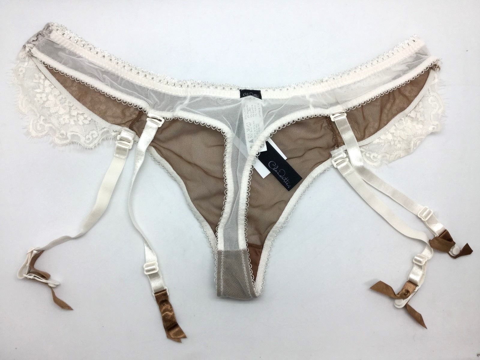Love Claudette En Dentelle Garter Thong Sexy Lingerie Bikini Panty American Tan
