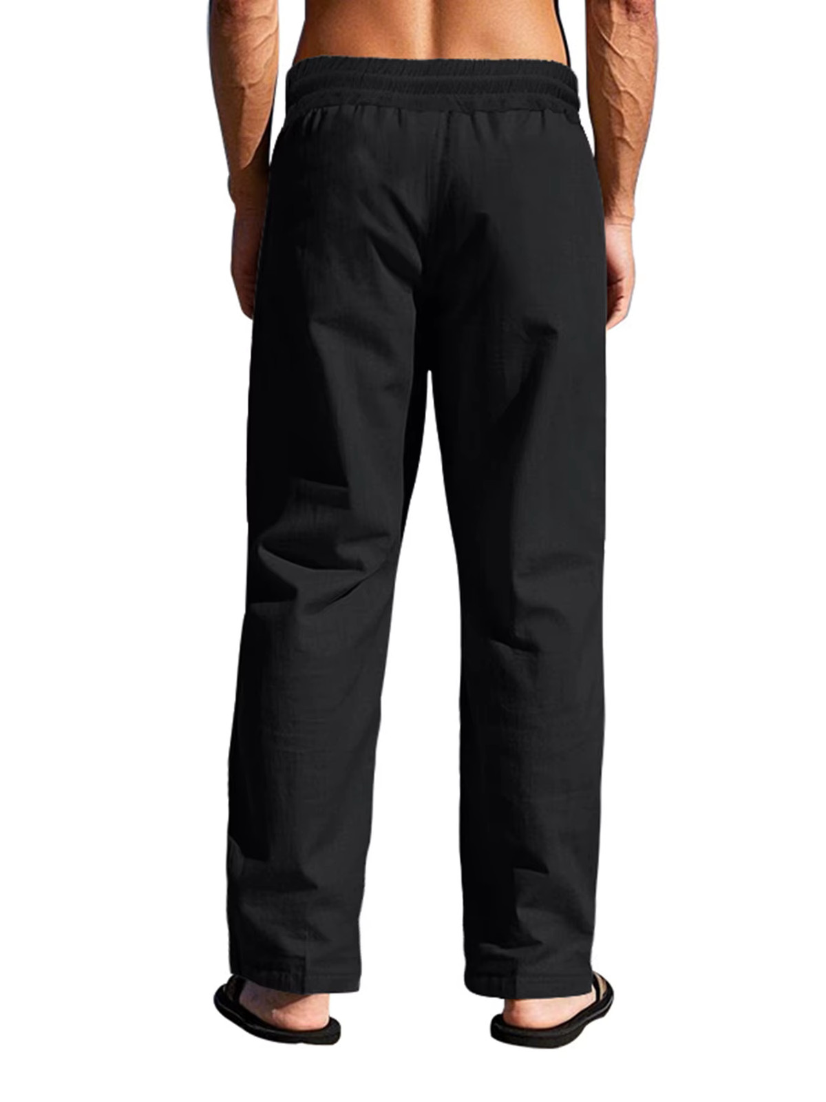 Men’s Casual Elastic Waist Summer Solid Beach Pants Straight Trousers Gift