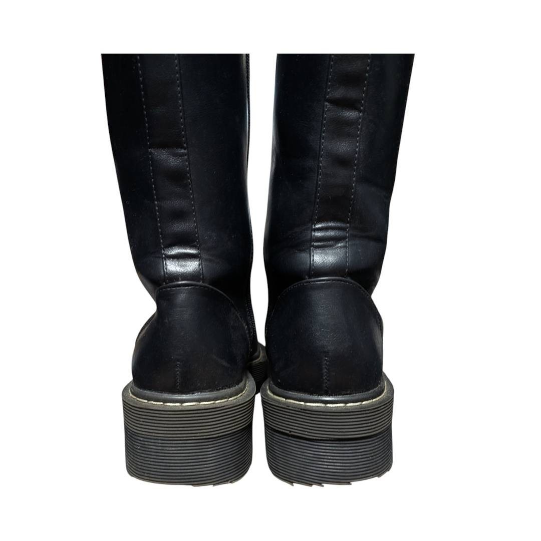 No Brand 15-Hole Platform Lace-Up Boots Side Zip Black 23.5cm Super Excellent