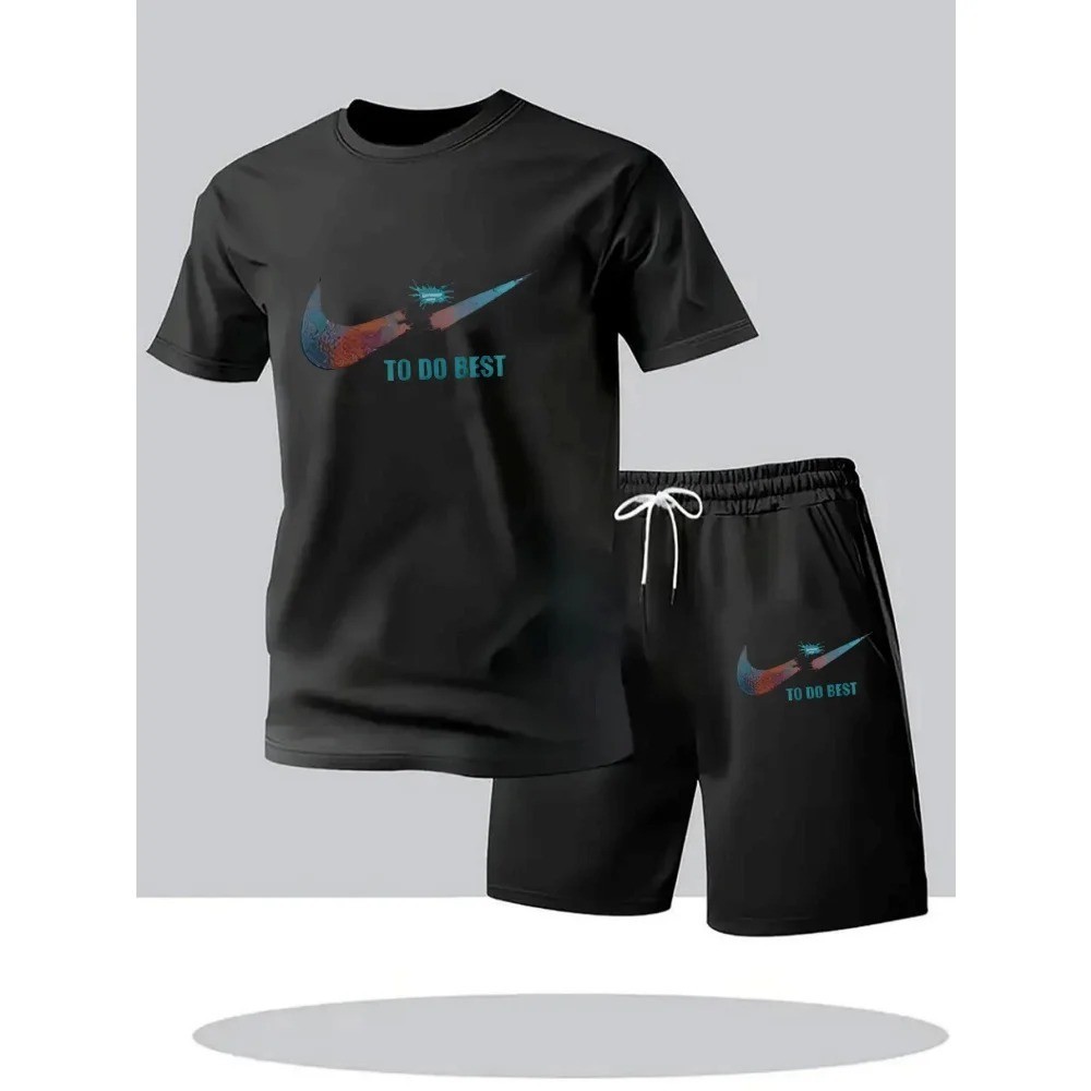 Men’s Summer Sports Set Short Sleeve T-Shirt & Shorts 2-Piece Outfit