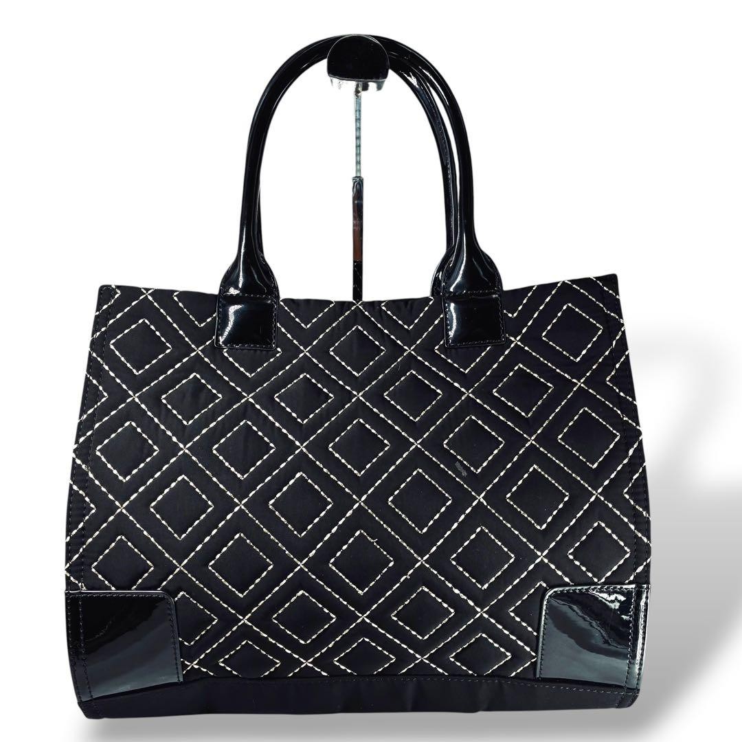 A4 Compatible Tory Burch Nylon Tote Bag Quilted Ella Black