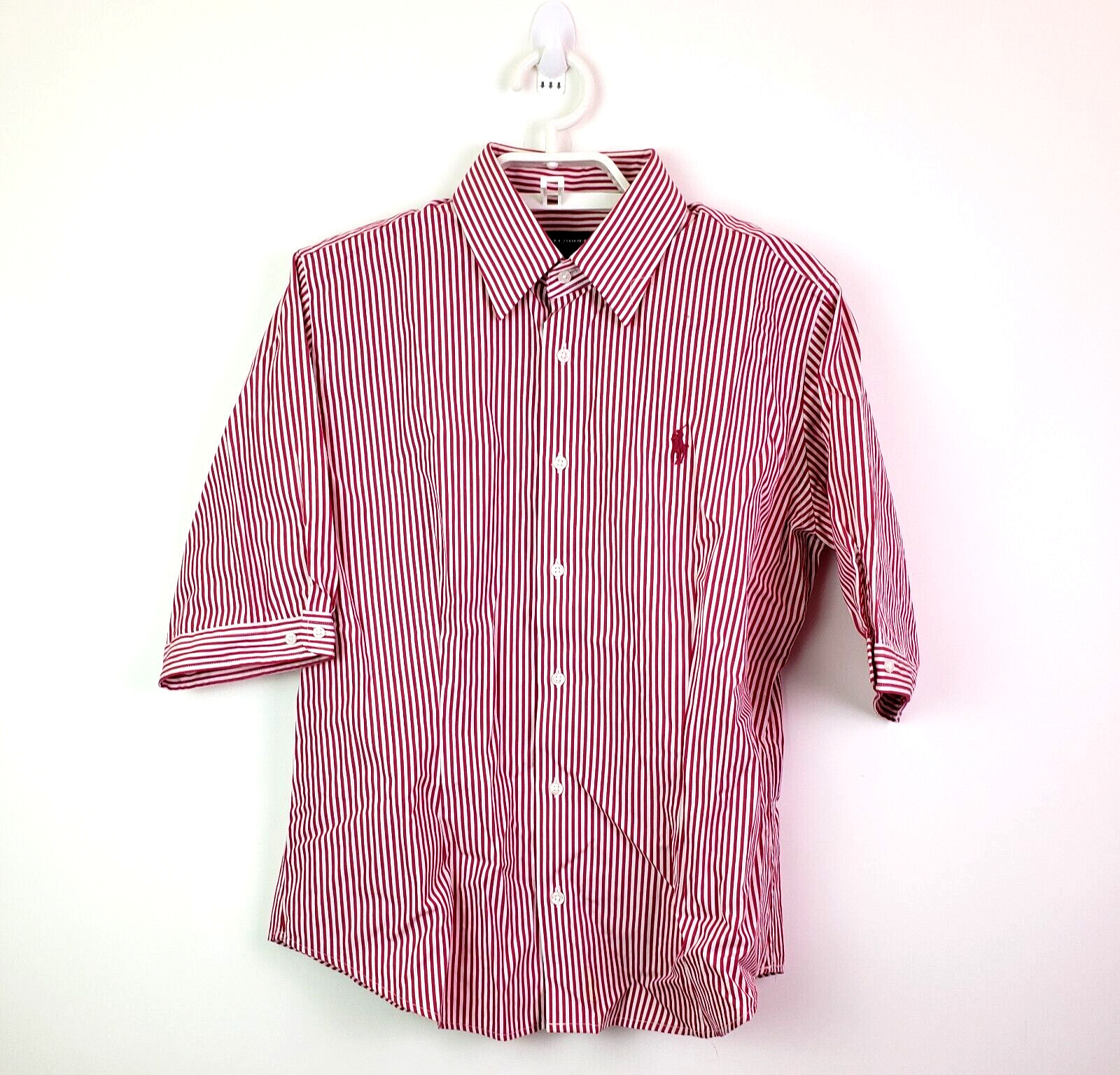 Ralph Lauren Sport Womens Size 10 Red Pink White Stripe Button Up Formal Shirt