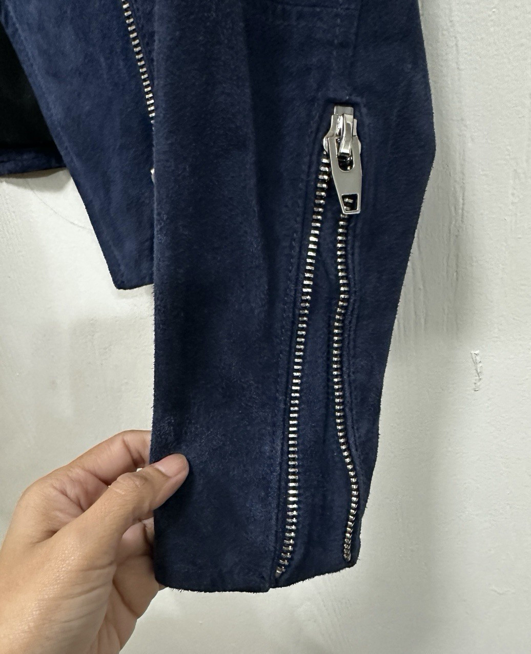 SL8 Moto Jacket Blue Leather Suede Silver Zippers Urban size Small