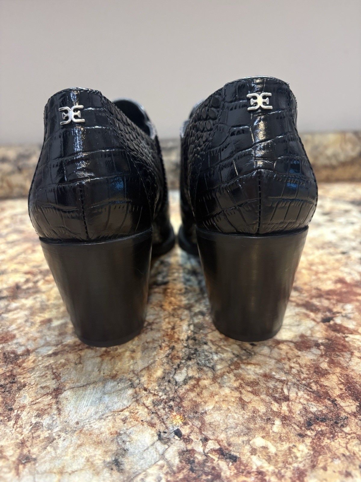 Sam Edelman Womens Croc Black Leather Ankle Boots Size 8 Preowned