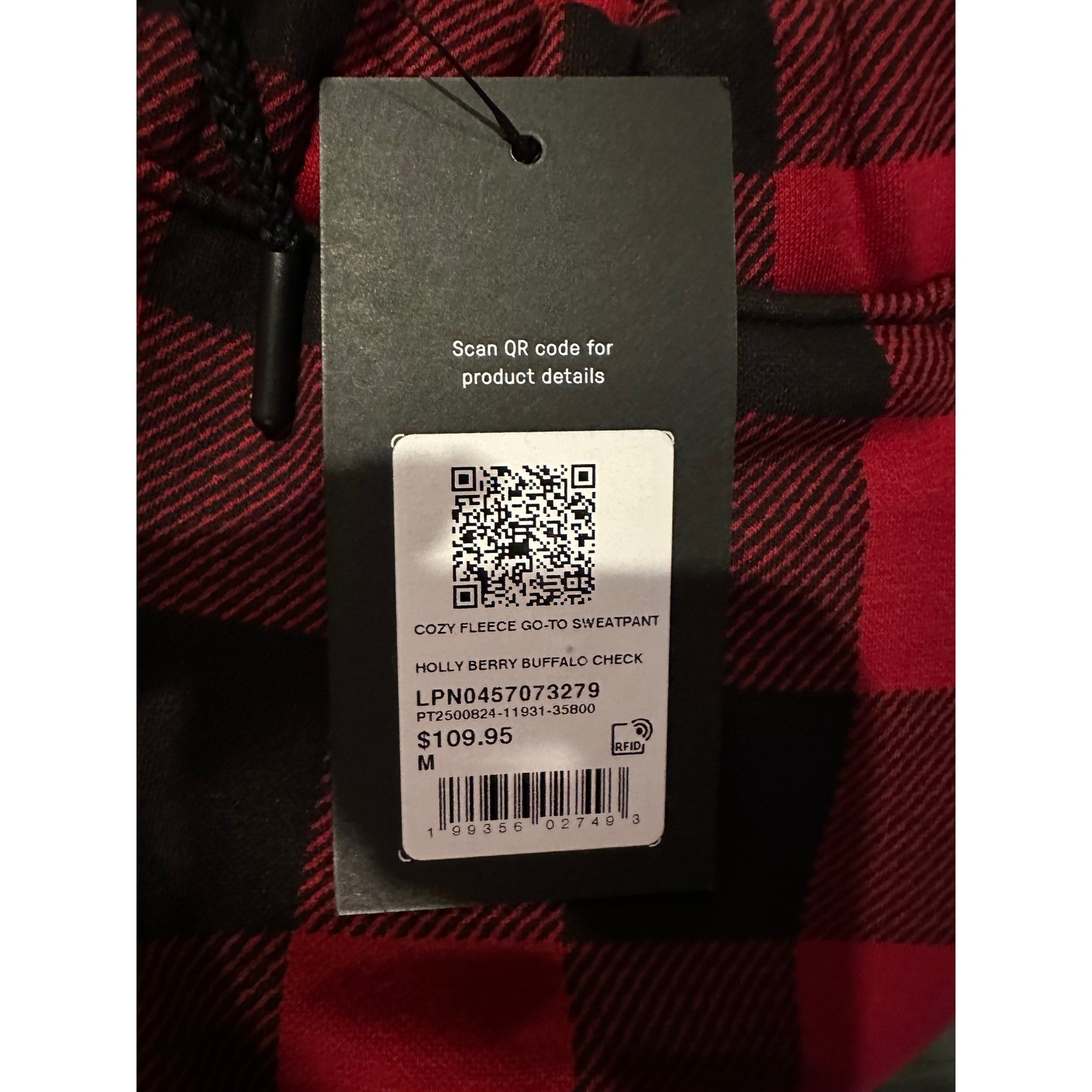 Fabletics Cozy Fleece Go-To Sweatpant Holly Berry Buffalo Check Red Black Plaid