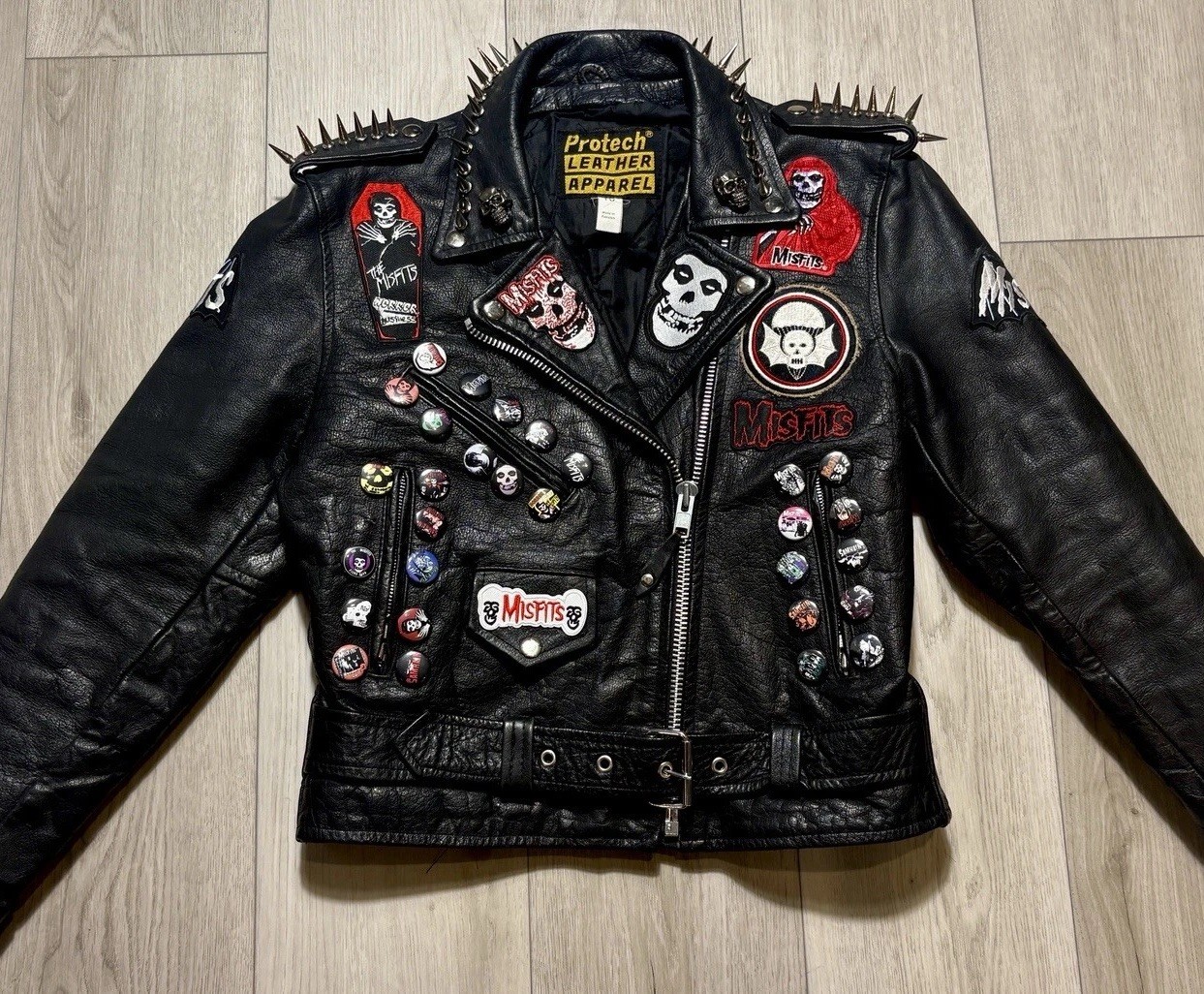 VTG 80s Misfits Leather Jacket Punk Rock Studded Spiked Moto Cropped Skull M