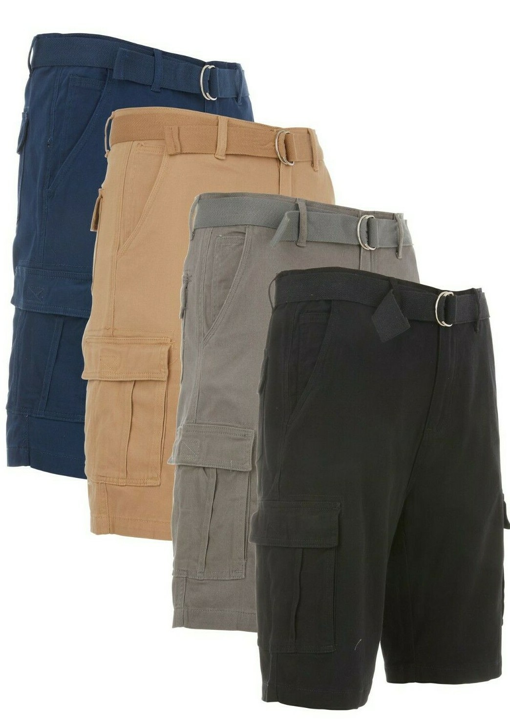 Men’s Cargo Shorts Stretch Lightweight Cotton Twill Multi Pockets Belted Short