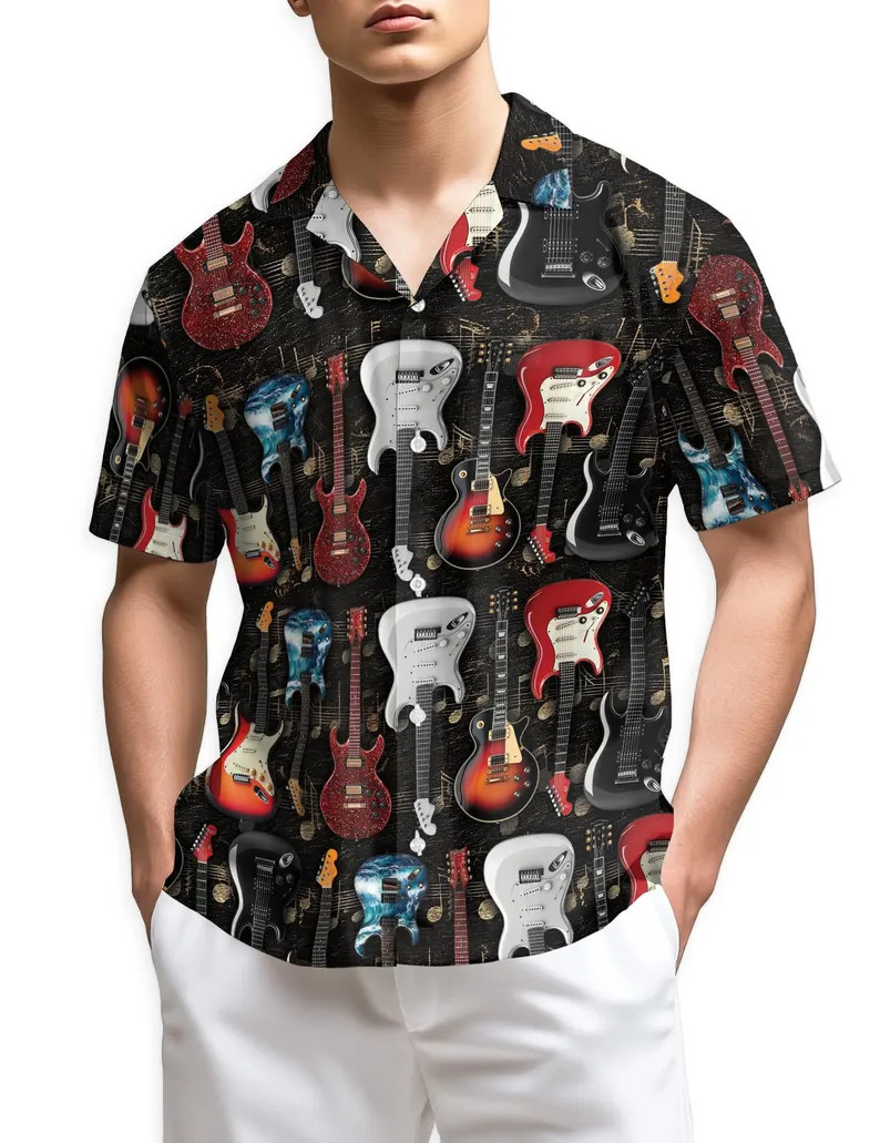 Electric Guitar Hawaiian Shirt Music Instrument Rock Band Fan