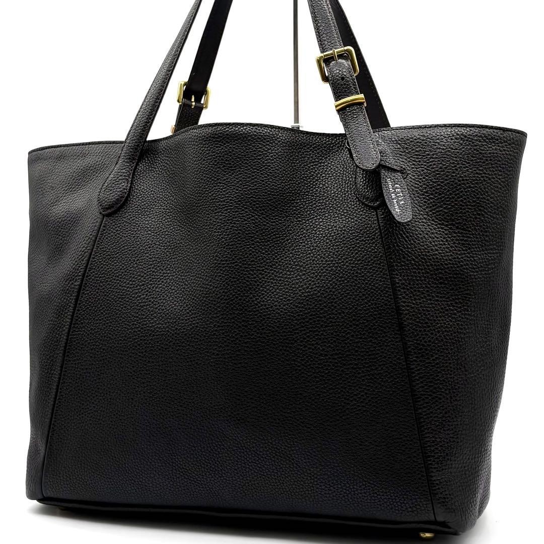 Fetia Leather Tote Bag Black A4 Large Capacity Shoulder Japan 0612724