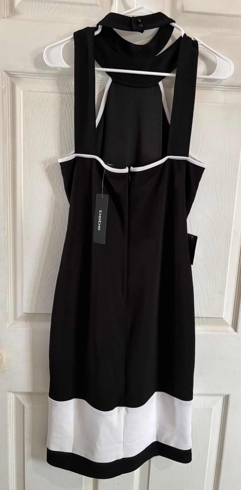 bebe Black/White Colorblock Halter Neck Sleeveless Knee Length Dress Size L