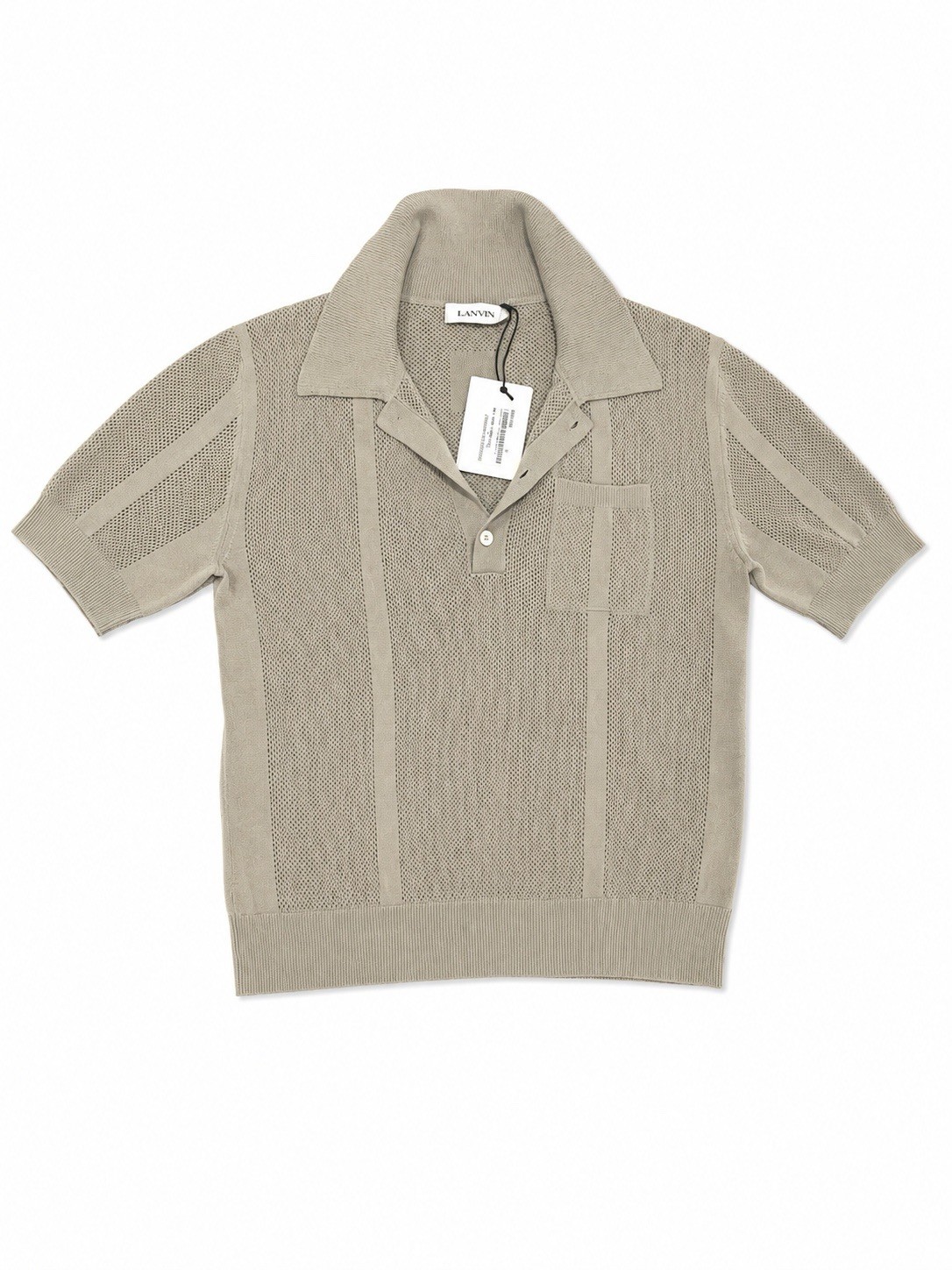Lanvin Open Knit Polo Shirt Short Sleeve Beige / Sand / Taupe