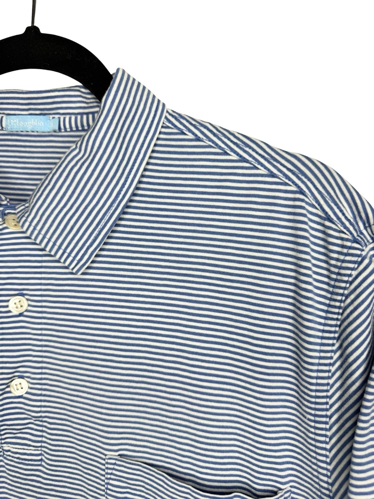 J. McLaughlin Callahan Cotton Polo in Stripe Abyss Blue White Large