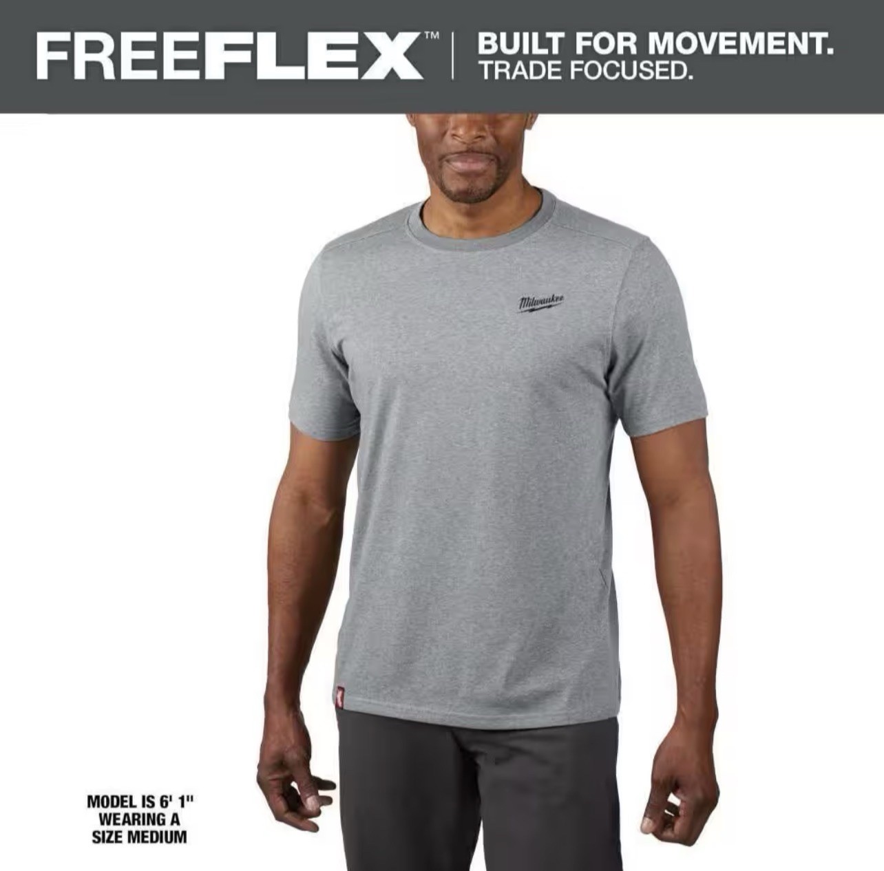 Milwaukee Men’s Medium Gray Cotton/Polyester Hybrid Work T-Shirt 603G-M/L/XL
