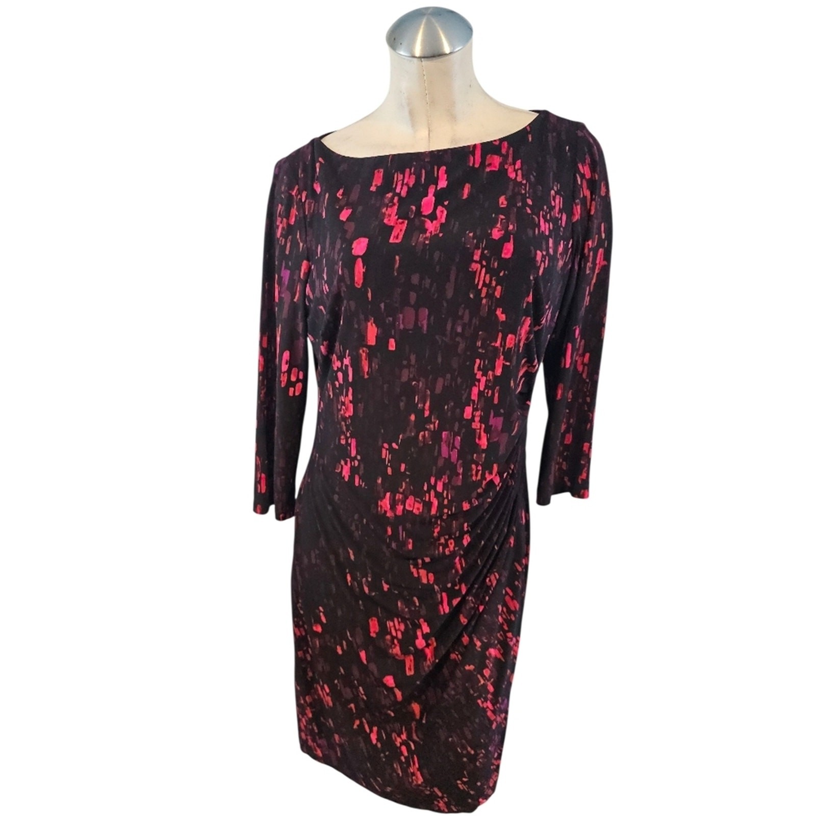 Chaps By Ralph Lauren Size L Sheath Dress Red Black Pink
