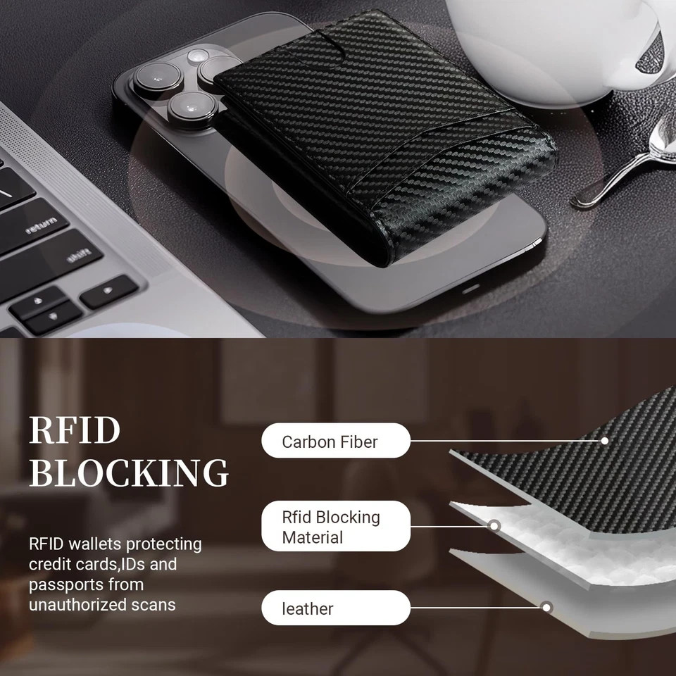 GNDR Wallet For Men RFID Blocking Leather Black Wallets Carbon Fiber-04