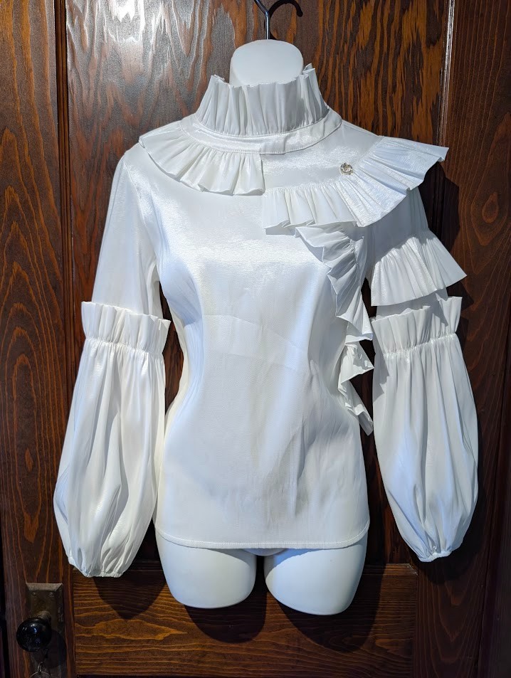 AYHAN of TURKIYE pearly shimmer structured ruffle blouse avant garde top S 3C