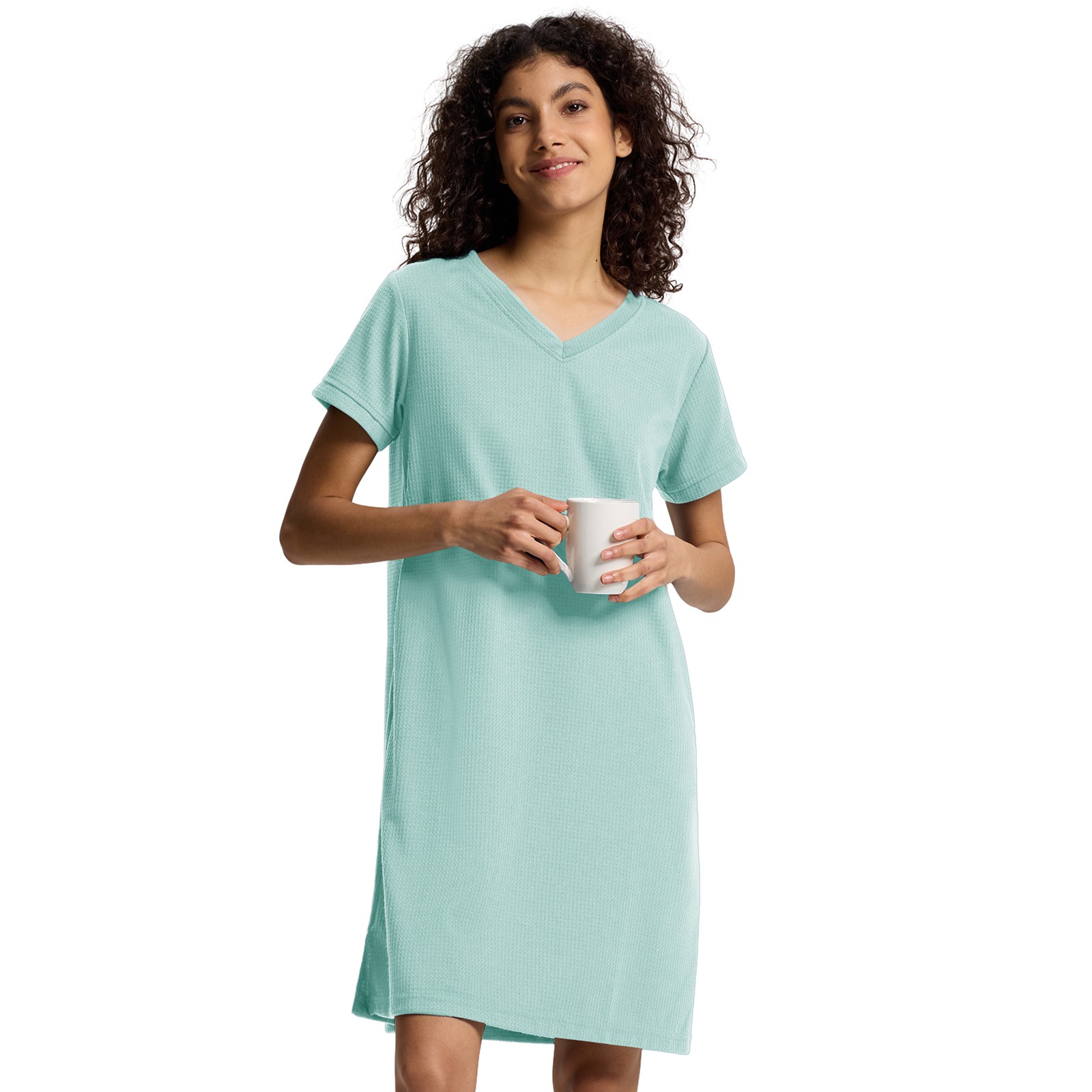 SIORO Women Short Sleeve Nightgowns Comfy Sleepshirt Sleepwear Waffle Loungewear