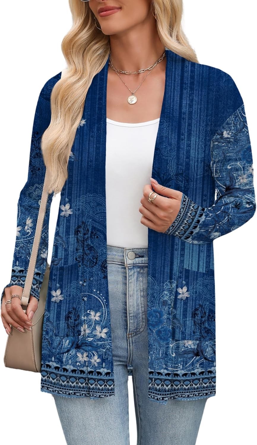 Women’s Lightweight Open Front Cardigan Sweater Casual Loose Knit with Pockets