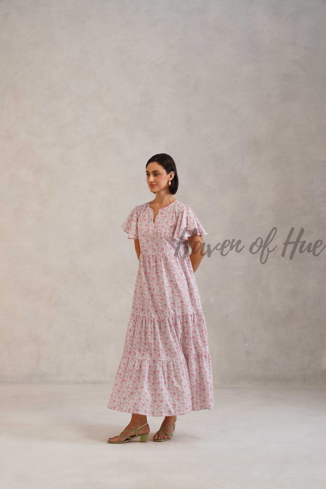 Designer Cotton Hand Block Print Midi Dress, Summer Dress, Hand Block Dress