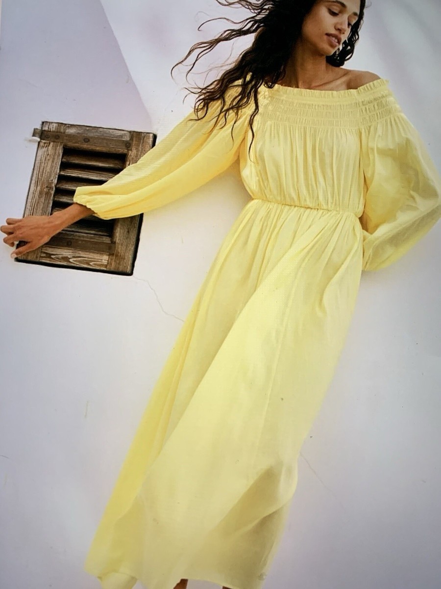 H&M Yellow Smocked Off the Shoulder Dress