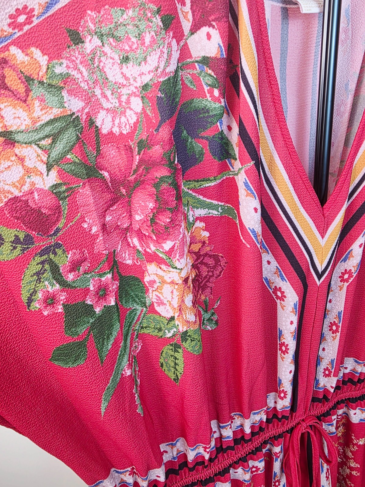 FLYING TOMATO Plus Size Red V-Neck Boho-Inspired Floral Print Midi Dress Sz 3X