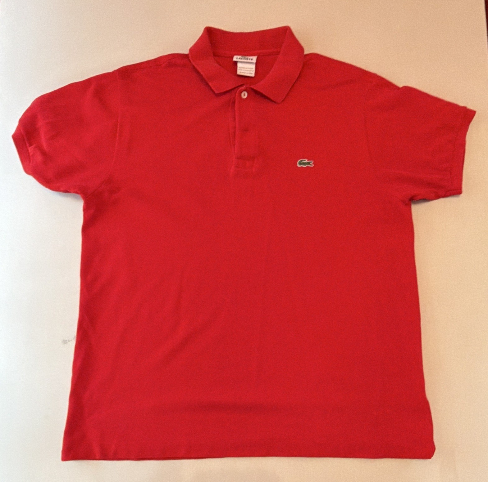 Lacoste Men’s Polo Shirt Red Solid Embroidered Logo Short Sleeve Size 7