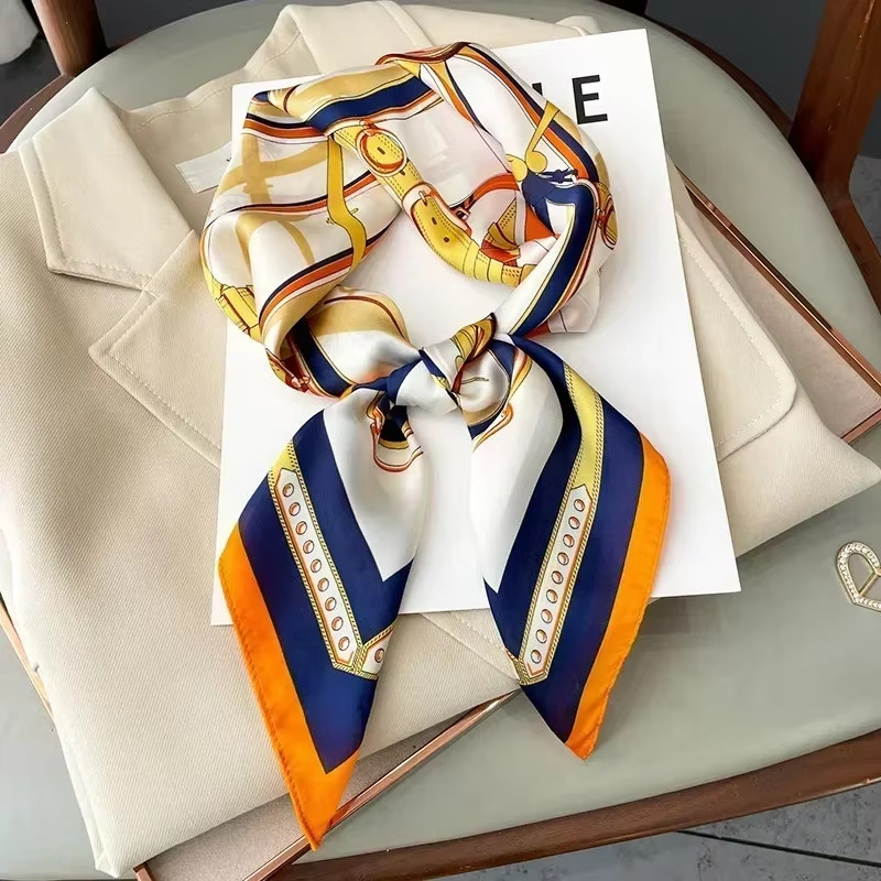 Luxury Design Print Silk Square Scarf Women Soft Satin Horse Hairband Neckerchie