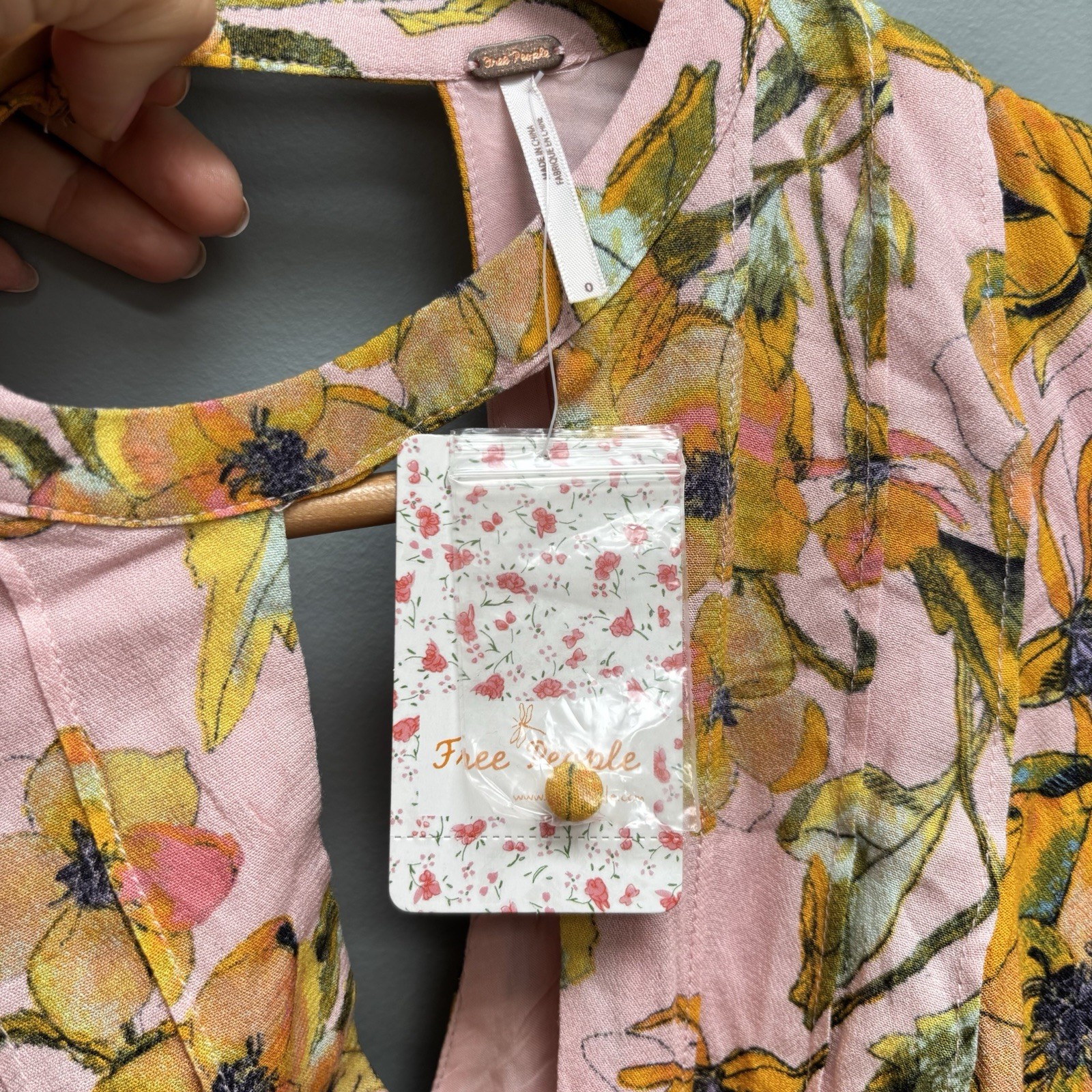 Free People Tegan Pink Floral Mini Dress Long Sleeve 0