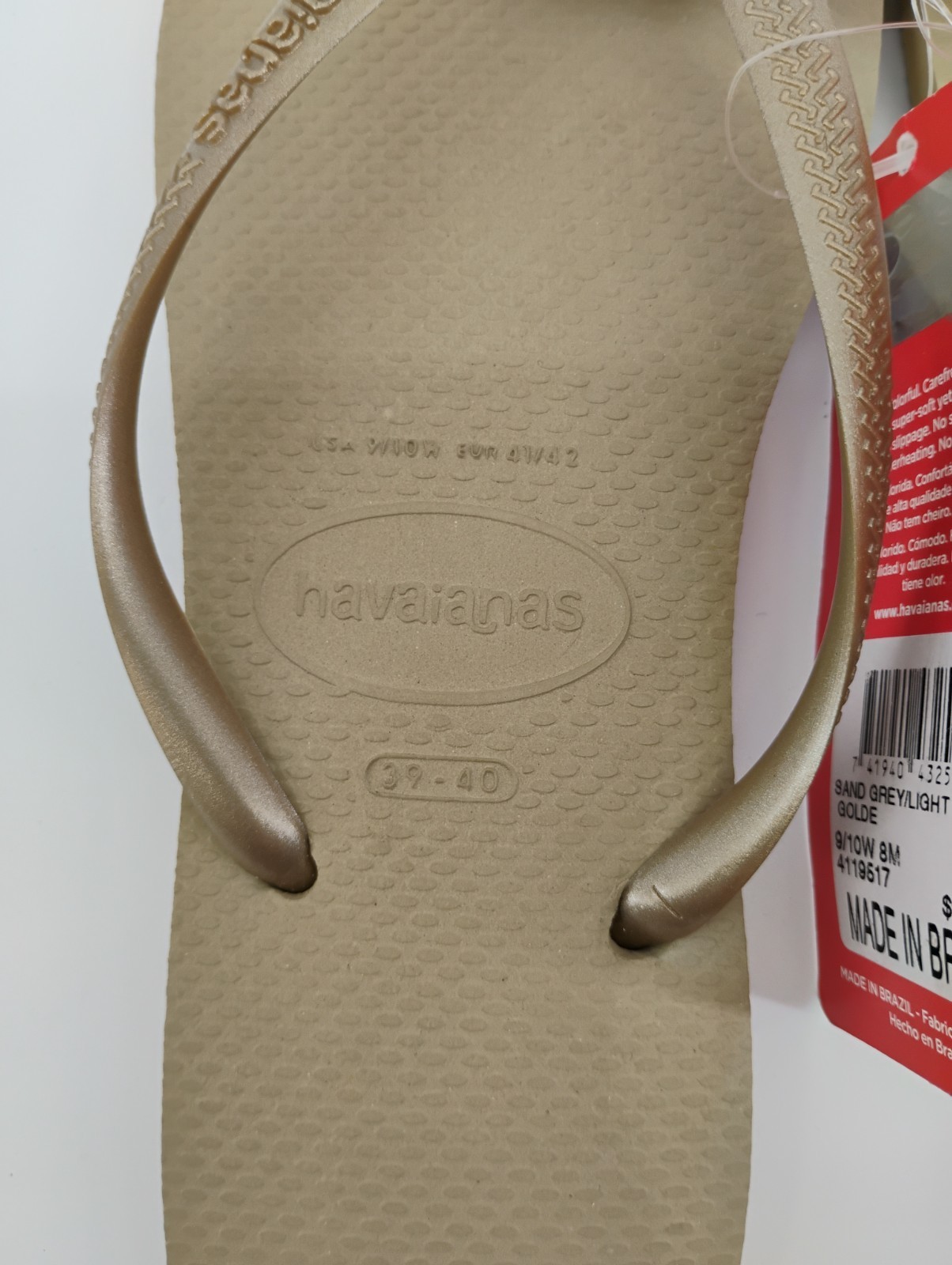 NEW Havaianas Sand Gray Light Gold Thong Flip Flops, Size 9/10w (39/40)