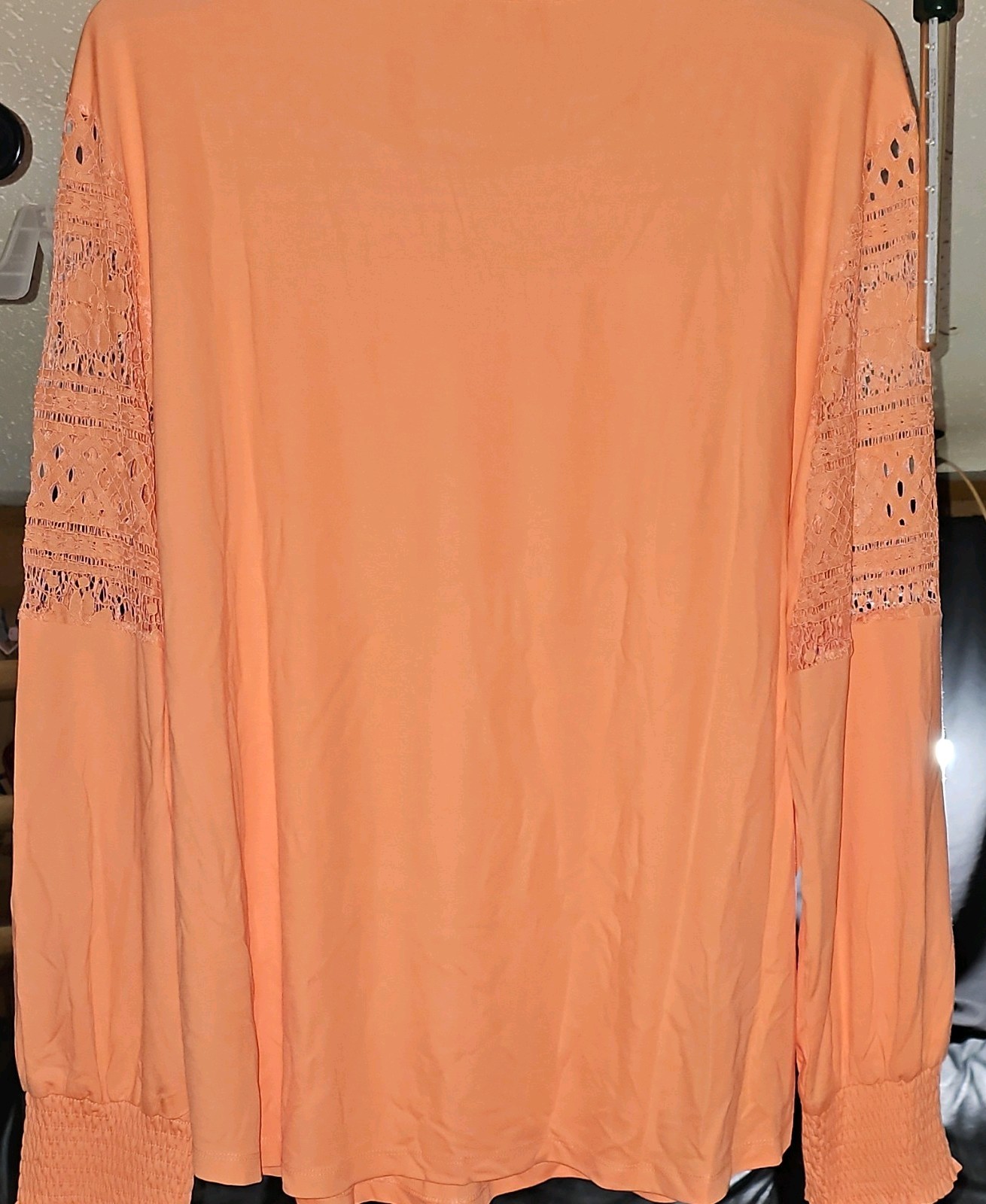 White Birch Coral Solid Top 3X Plus Lace Accent Scoop Neck Long Sleeve Pullover