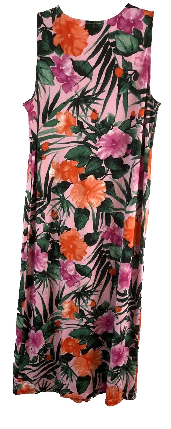 Stan Herman Silky Jersey Lounge Dress Hibiscus Sz M Pink A346777 Women CB68R