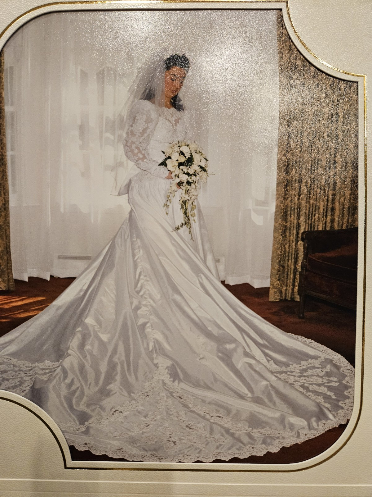 MoriLee 1992 Wedding Gown Dress Bow Cathedral Train Beads Pearls Puff Sleeve