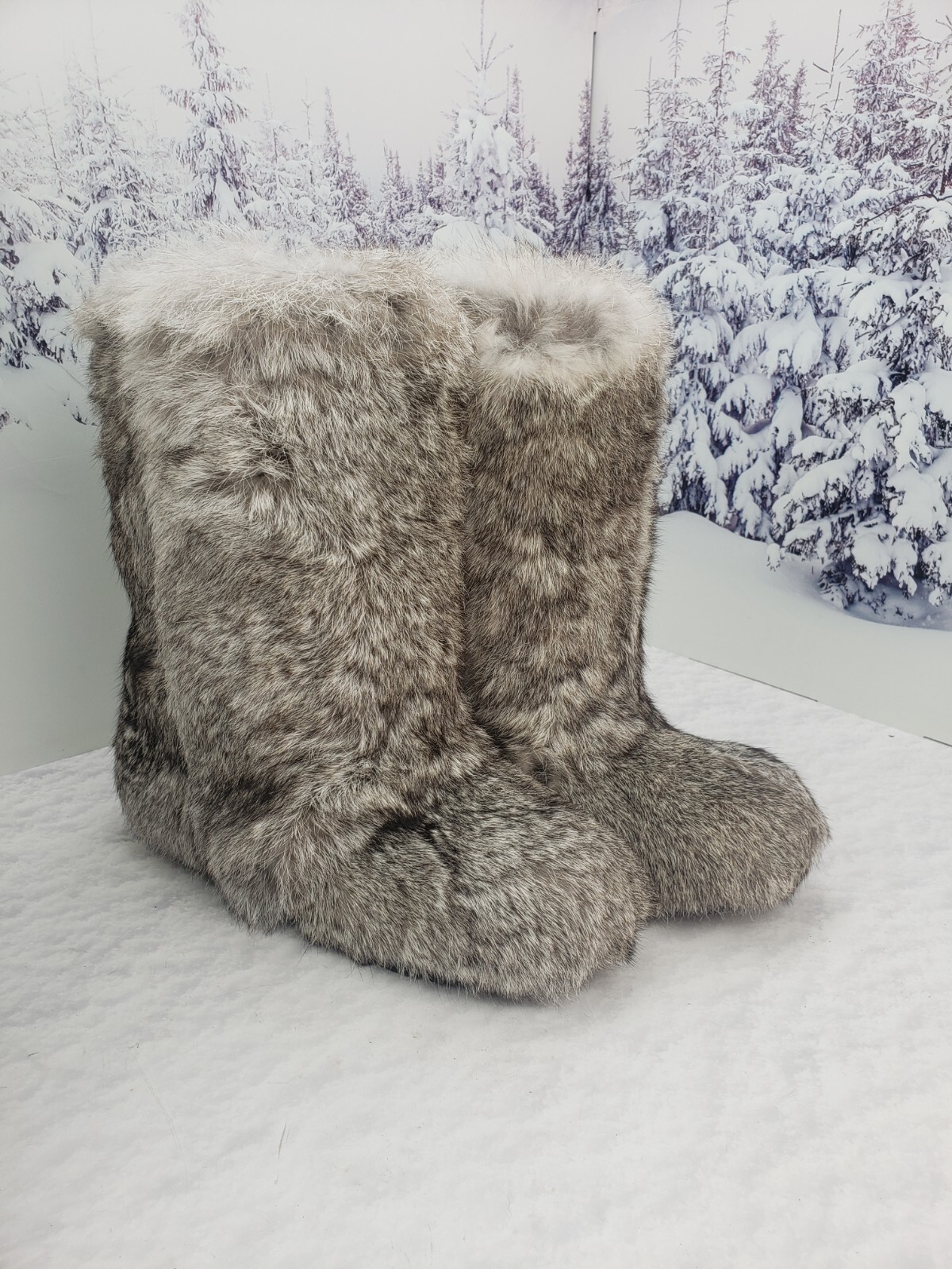 Gray Rabbit Fur Winter Snow Boots for Women, Moutons EU41|US10