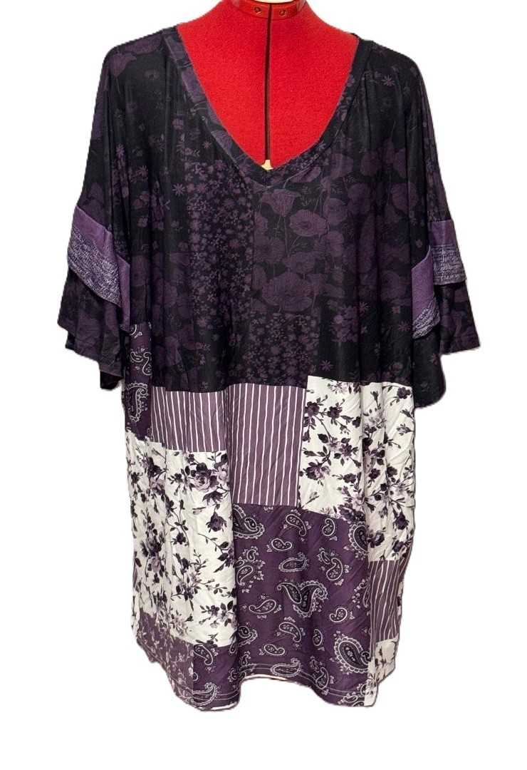 Lily Patchwork Ruffle-Sleeve Tunic – Size 1XL – NWT
