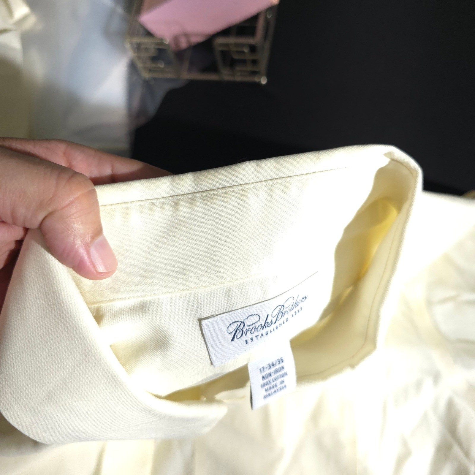 Brooks Brothers Shirt Men 17 34/35 Yellow NonIron Cotton Button Down Long Sleeve
