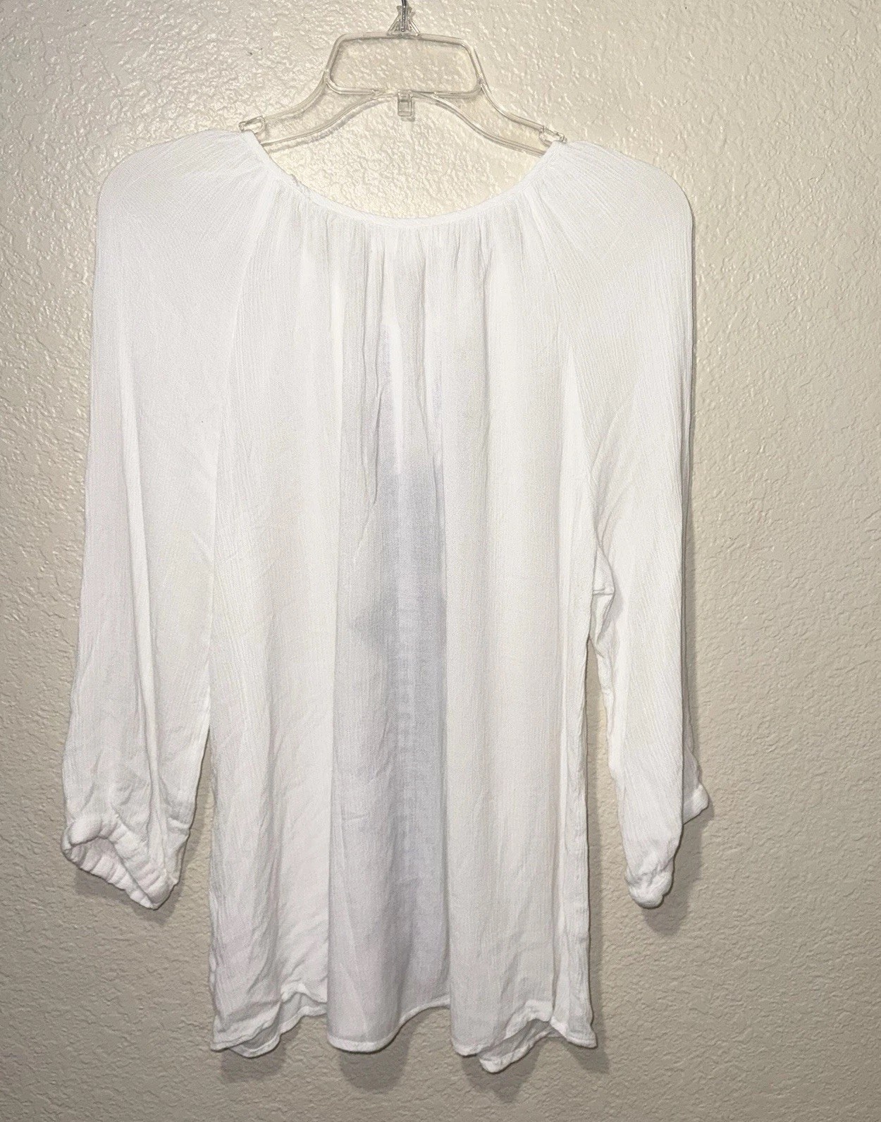 Ultra Pink Large White Embroidered Boho Peasant Tassel Sheer Top