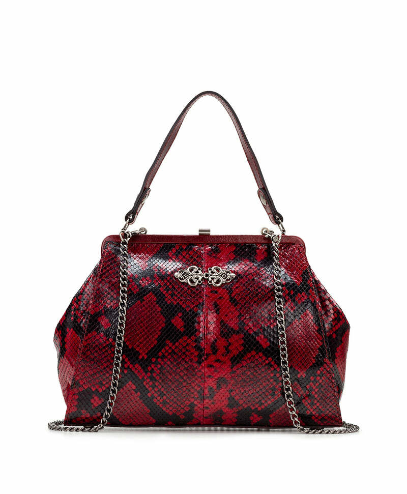 NWT $199 Patricia Nash Berry Red Leather Italian Python Bonifati Framed Satchel