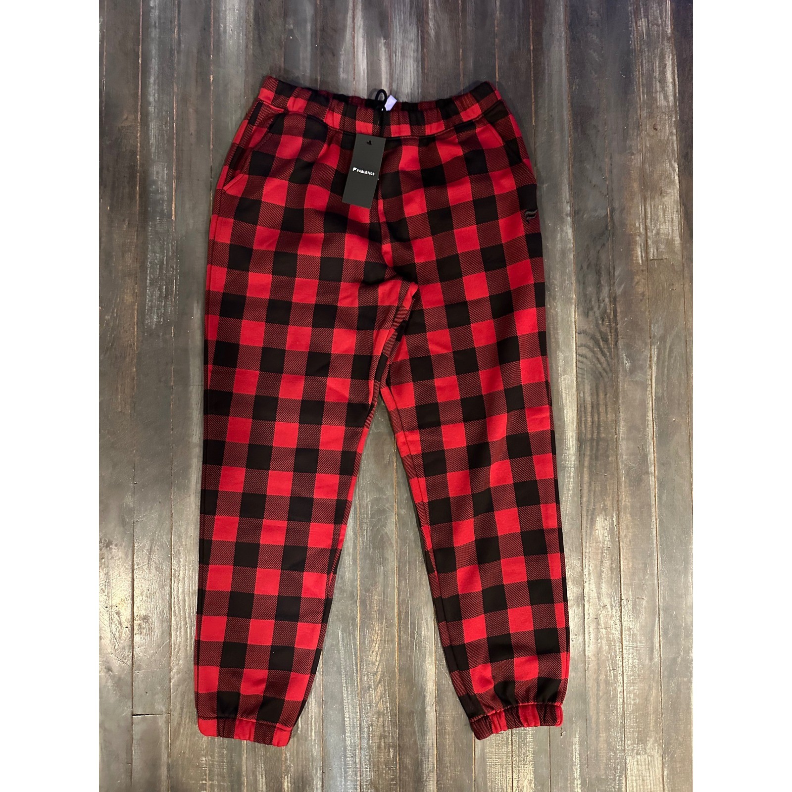 Fabletics Cozy Fleece Go-To Sweatpant Holly Berry Buffalo Check Red Black Plaid