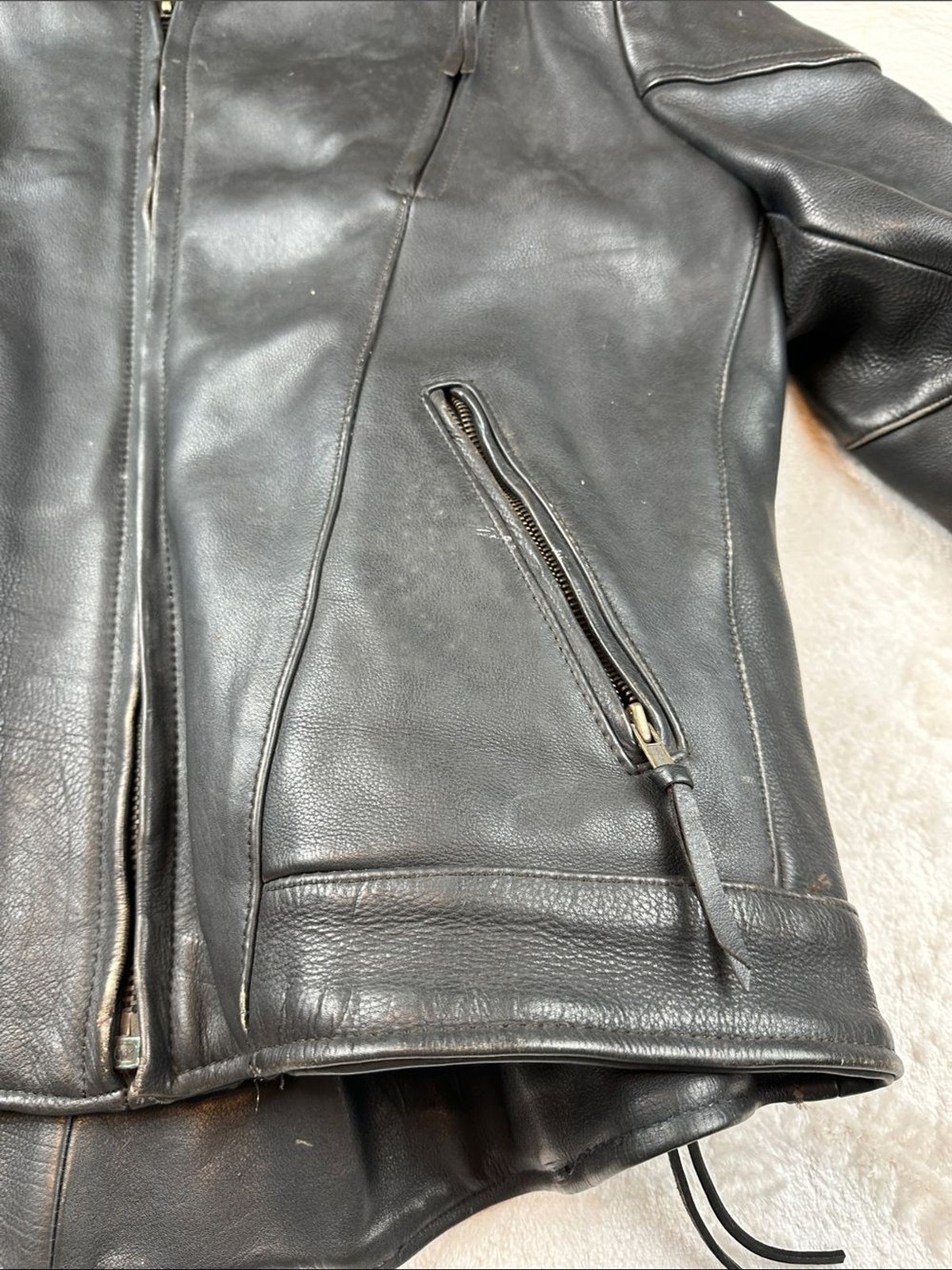Leather King Mens 50 Black Leather Motorcycle Jacket Thinsulate Lined XXL |Biker
