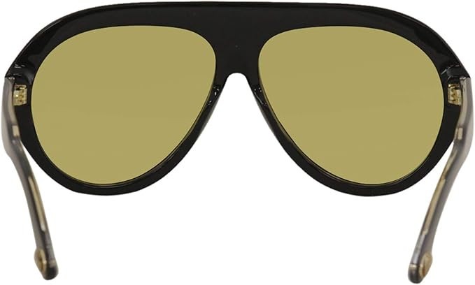 Gucci GG0479S 002 Aviator Oversized Sunglasses in Shiny Black/Yellow Lens 100%UV