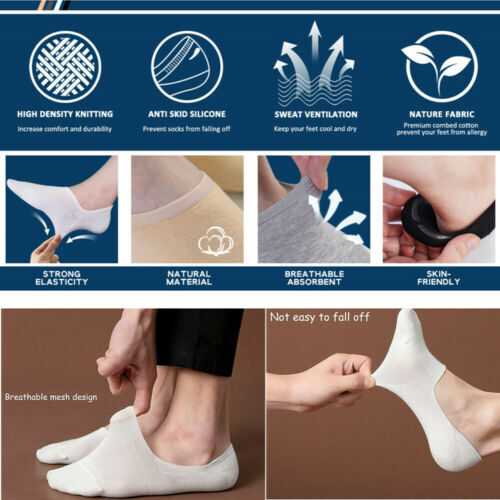 Lot 12 Pairs No Show Sock Invisible Nonslip Loafer Solid Boat Cotton Low Cut Men