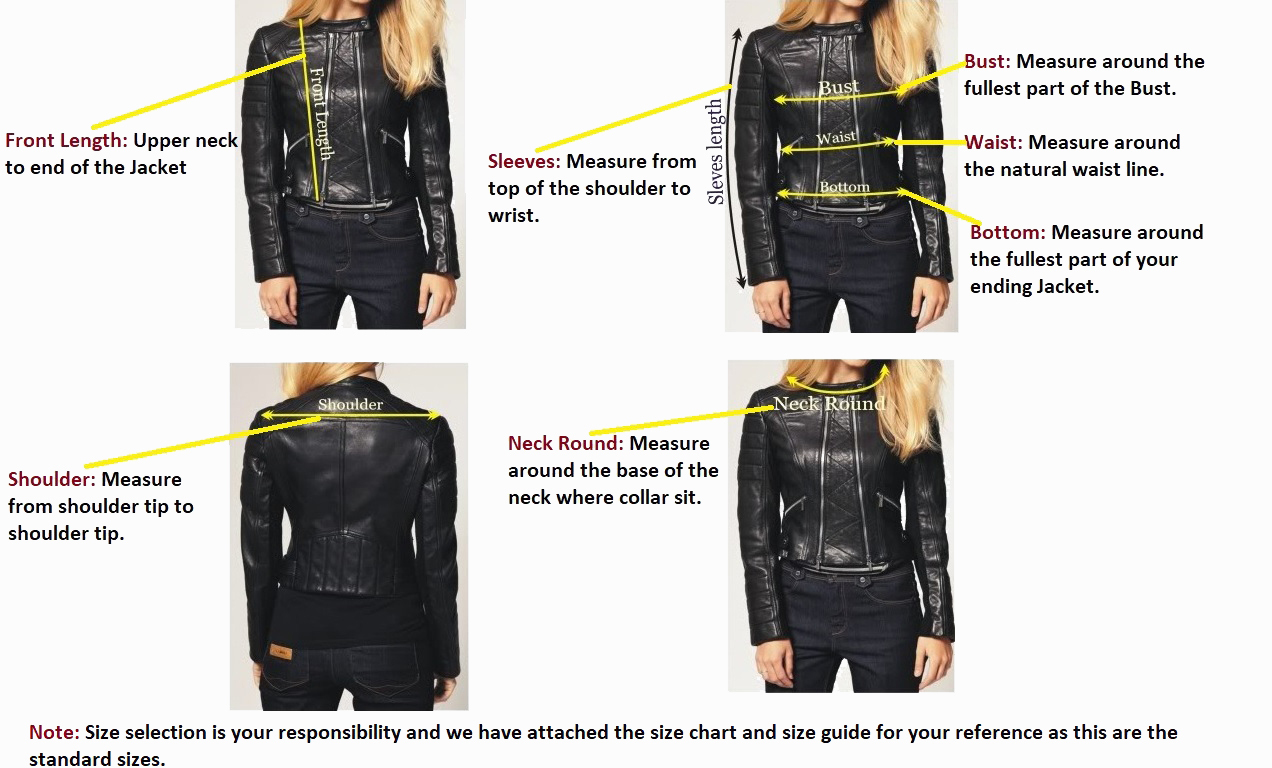 Womens Black Leather Jacket Genuine Lambskin Biker Jacket Custom S M L XL XXL-45