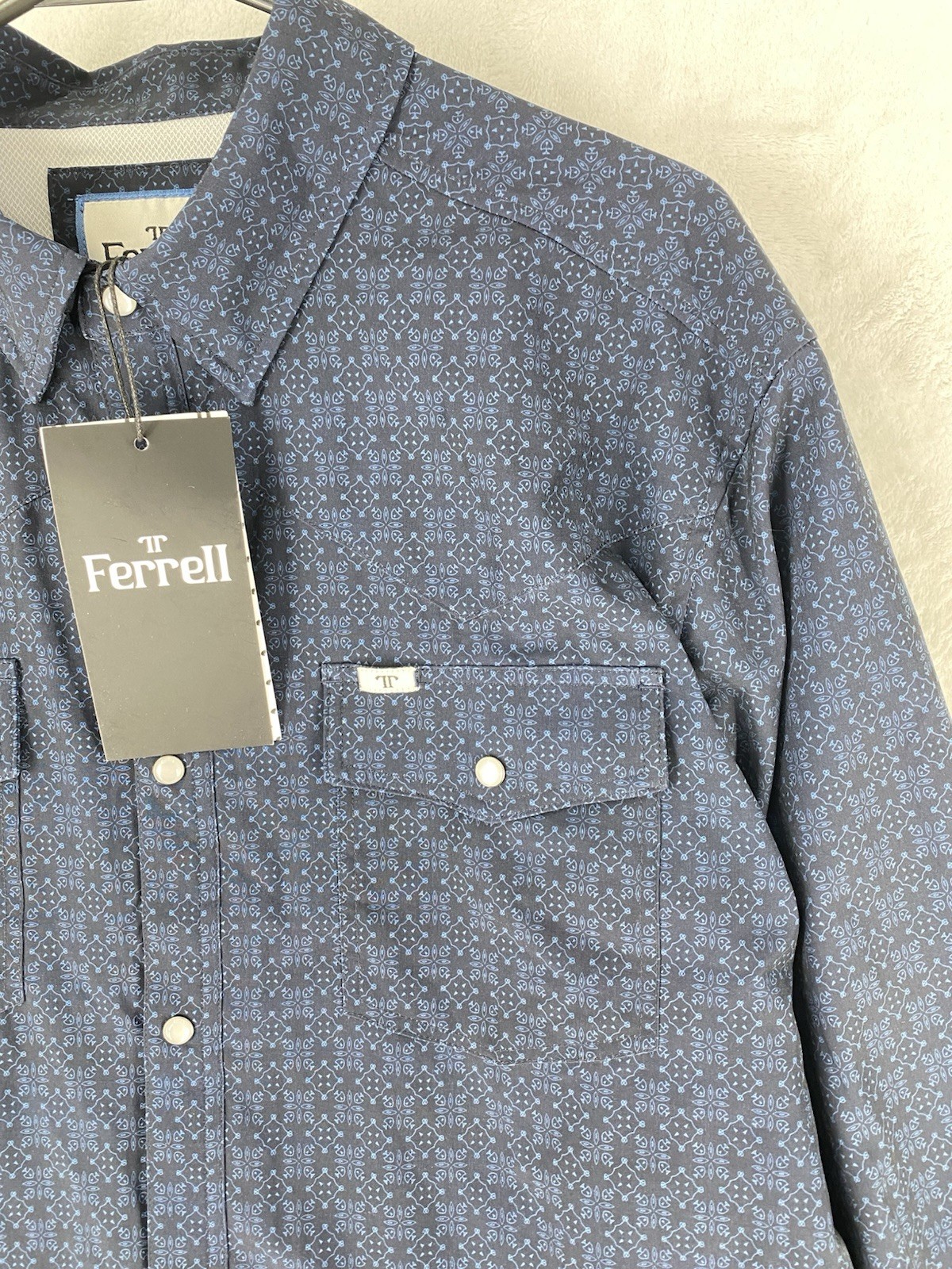Ferrell Shirt Men’s Large Blue Collin Soft Stretch Western Snap Button NEW $70