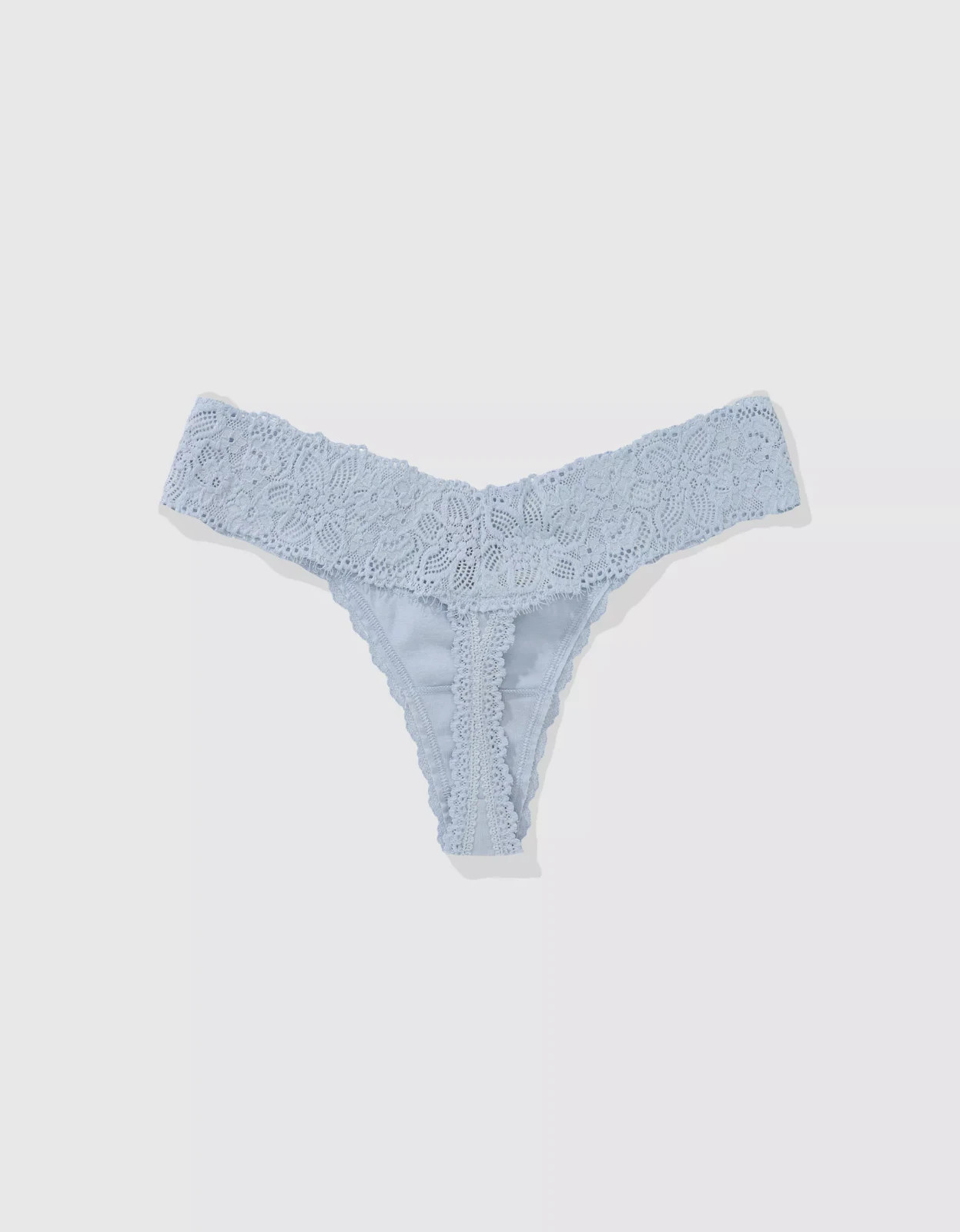 S American Eagle AERIE Superchill Cotton Eyelash Lace Thong Undies Panties Blue
