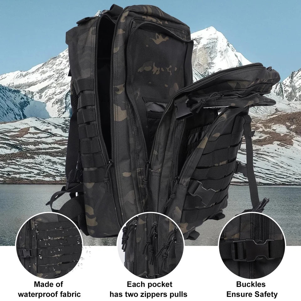 50L Large Military Tactical Backpack Molle Army Assault Pack for Travel Campi…