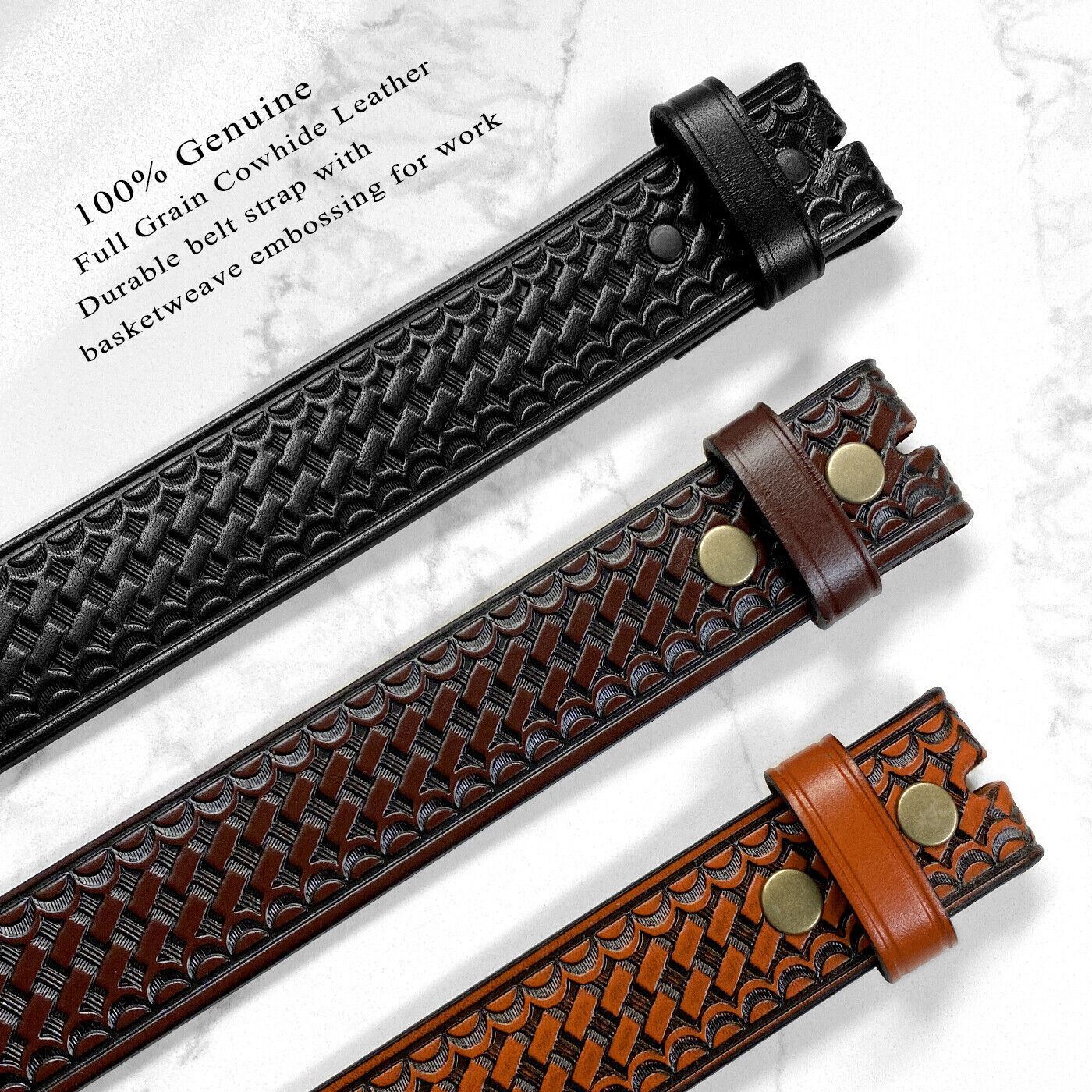 Basketweave One Piece Full Grain Cowhide Leather Belt Strap 1-1/2″(38mm) Wide